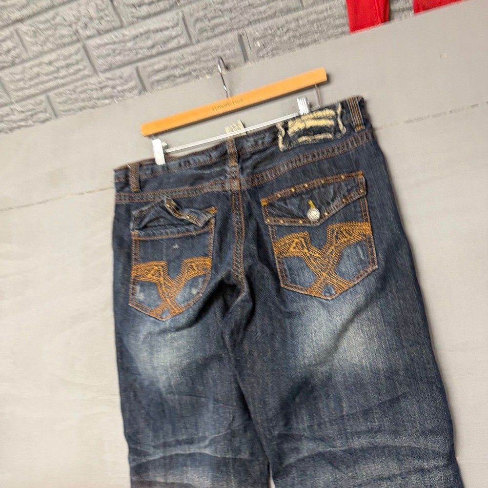 Machine Mens 36 Relaxed Straight Leg‎ Jeans Dark Wash Embroidered Y2K 6885535TJ